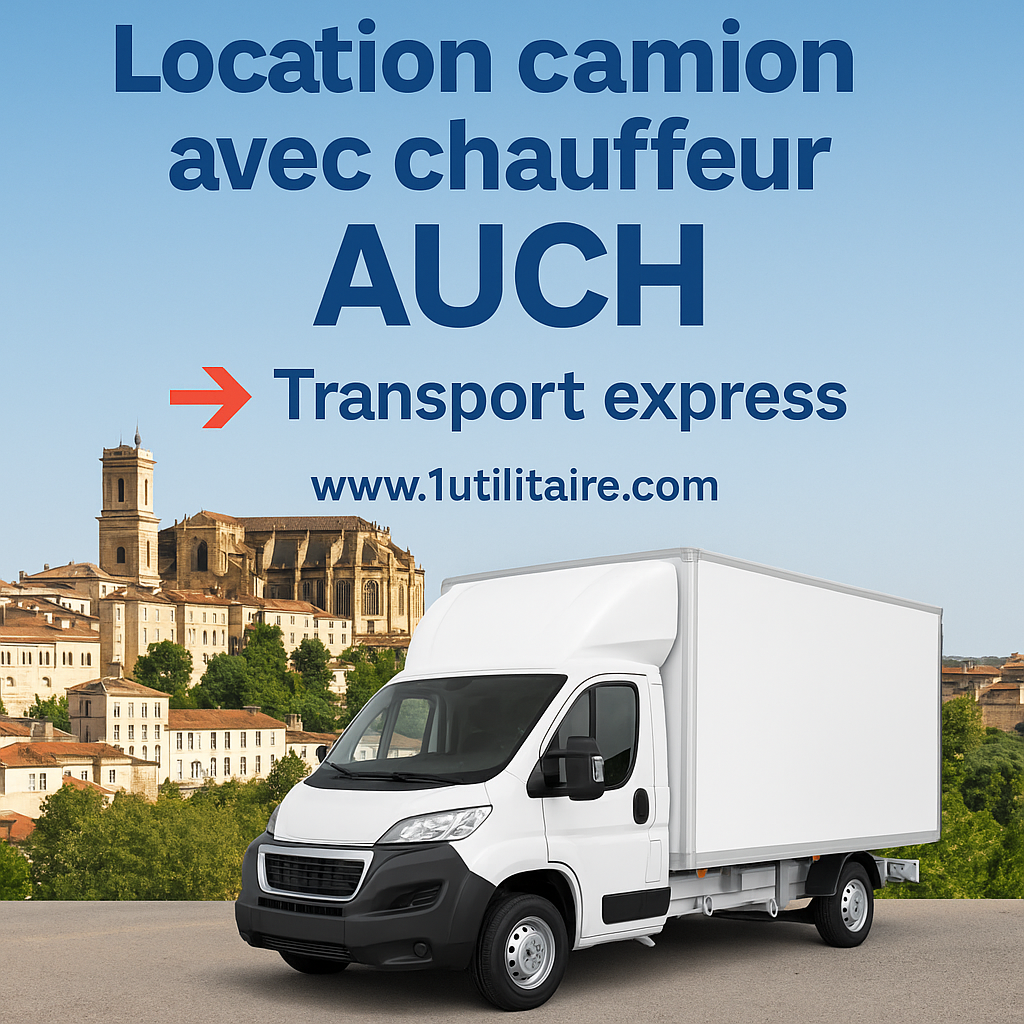 Camion de location avec chauffeur prêt à partir depuis Auch pour une livraison express en France ou en Europe.