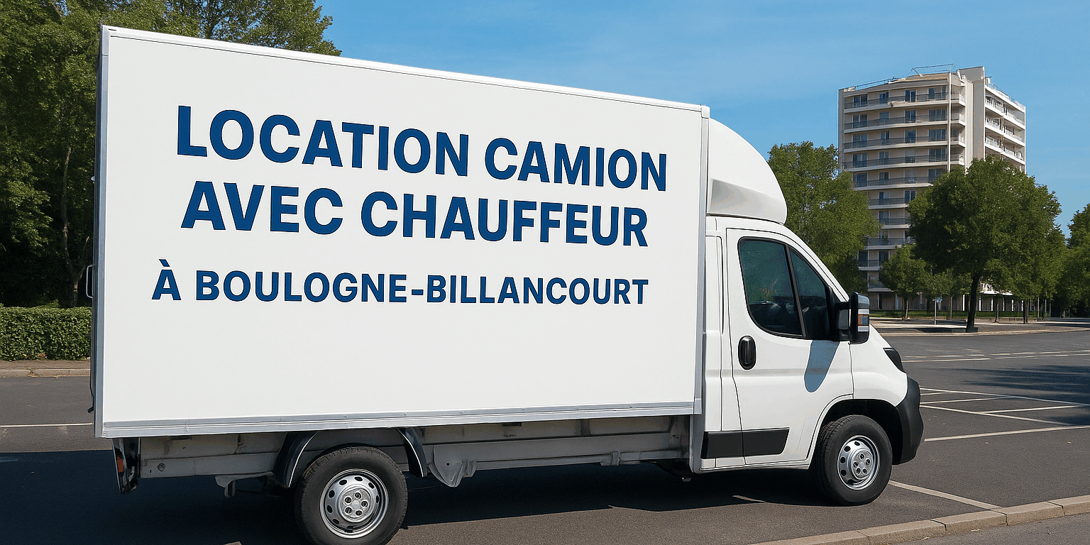 Camion de déménagement avec chauffeur à Boulogne-Billancourt, stationné en zone résidentielle