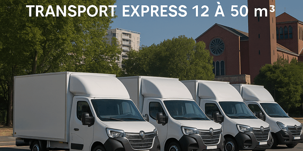 Location de camions avec chauffeur à Montrouge – 1UTILITAIRE.com Quatre camions blancs de location stationnés, prêts pour une prestation au départ de Montrouge.